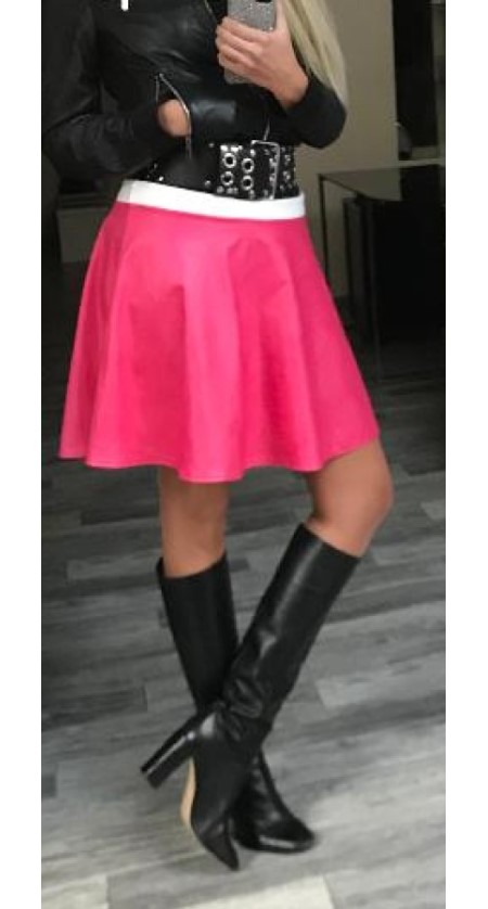 SUKNĚ KRÁTKÁ RŮŽOVÁ KOŽENKOVÁ BOROS SK-S-PIN 02